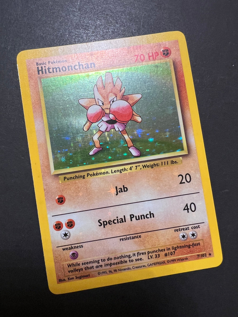 1995 hitmonchan pokemon card Hitmonchan - 7/102 Holo Rare Bleed Error