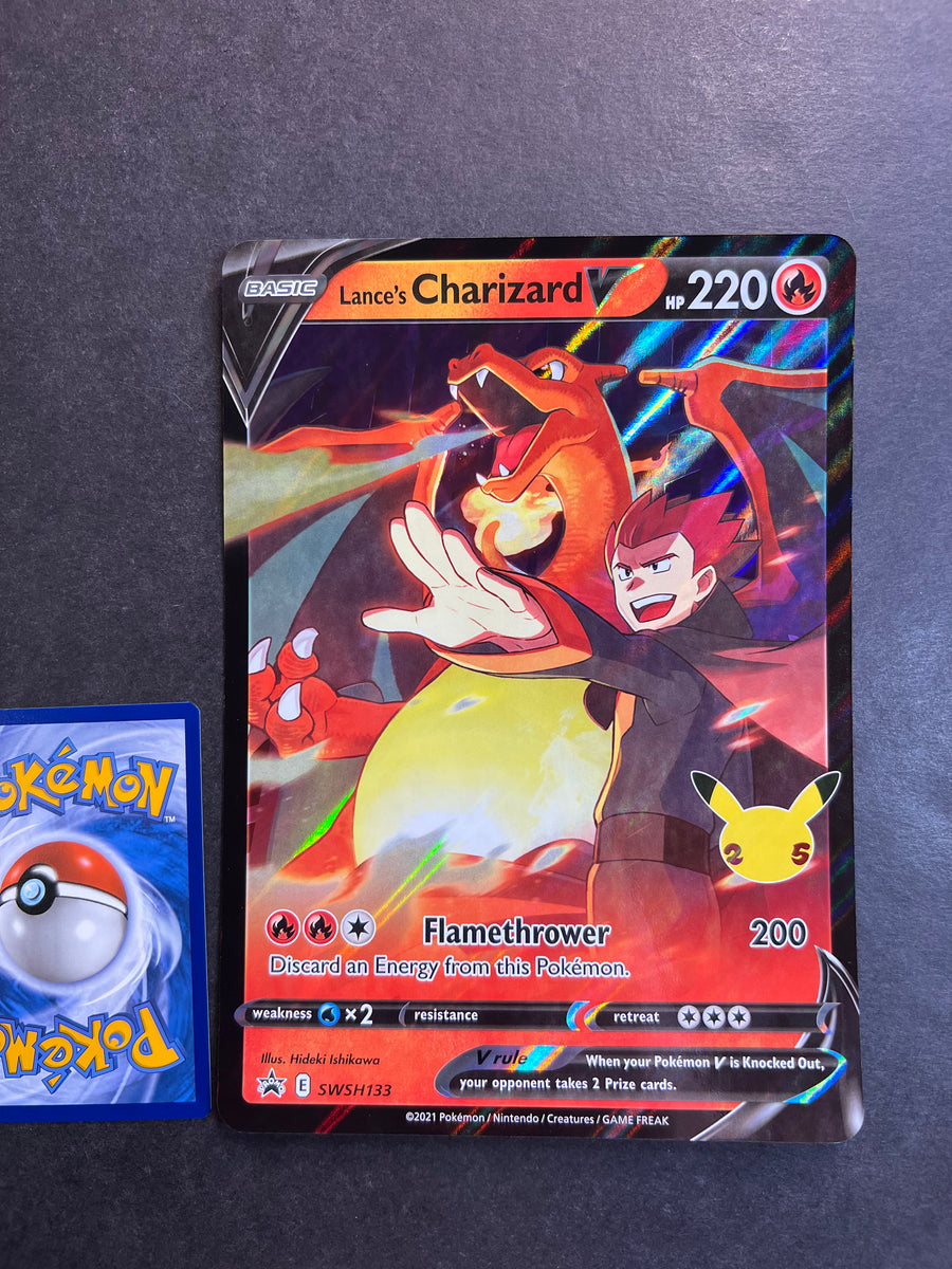 2021 pokemon trading card game celebrations lance's charizard v Jumbo - SWSH133 Ultra Rare Promo on its lid in In 2022, Logan Paul Printing:C20 156 Kamigawa: Neon Dynasty Commander