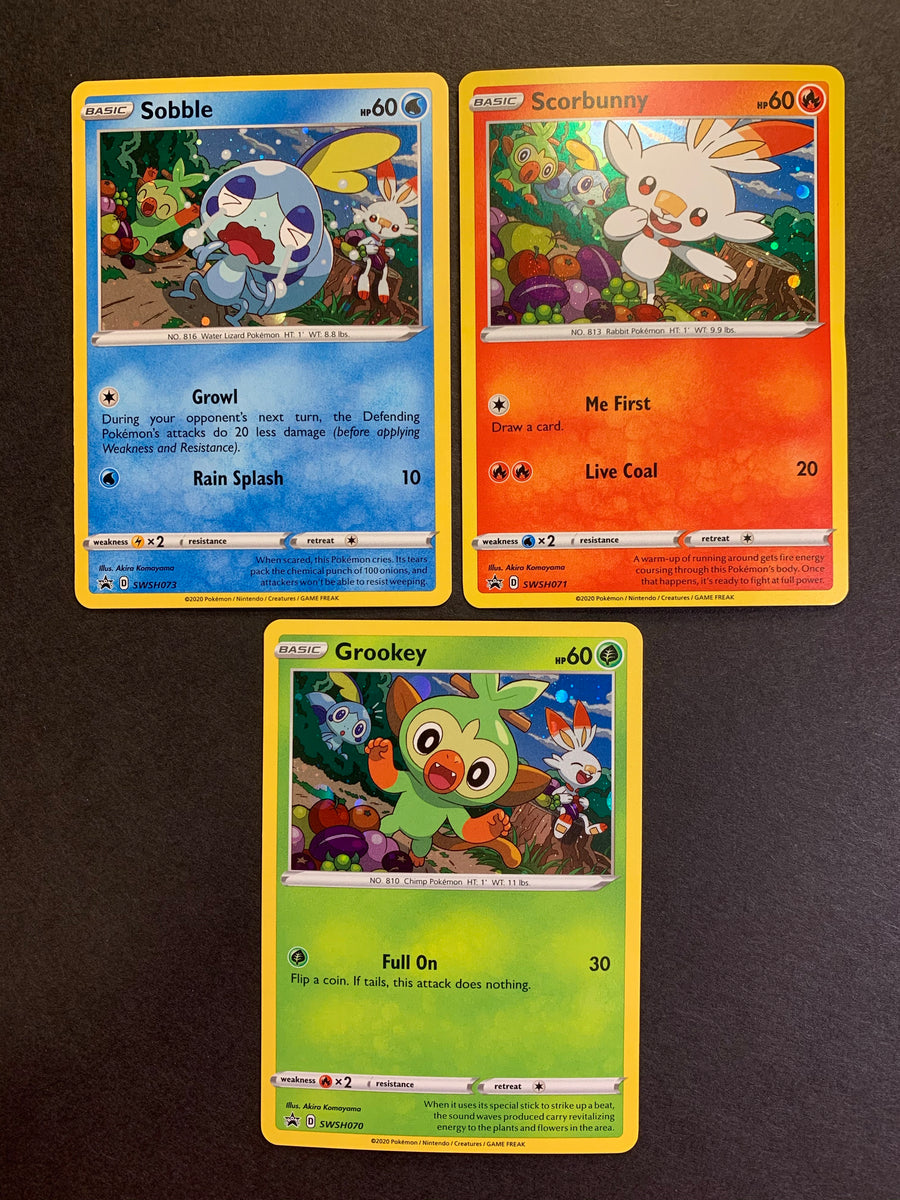 pokemon cards scorbunny Grookey, Scorbunny & Sobble - SWSH070, SWSH071 & SWSH073 Holo Rare Promo
