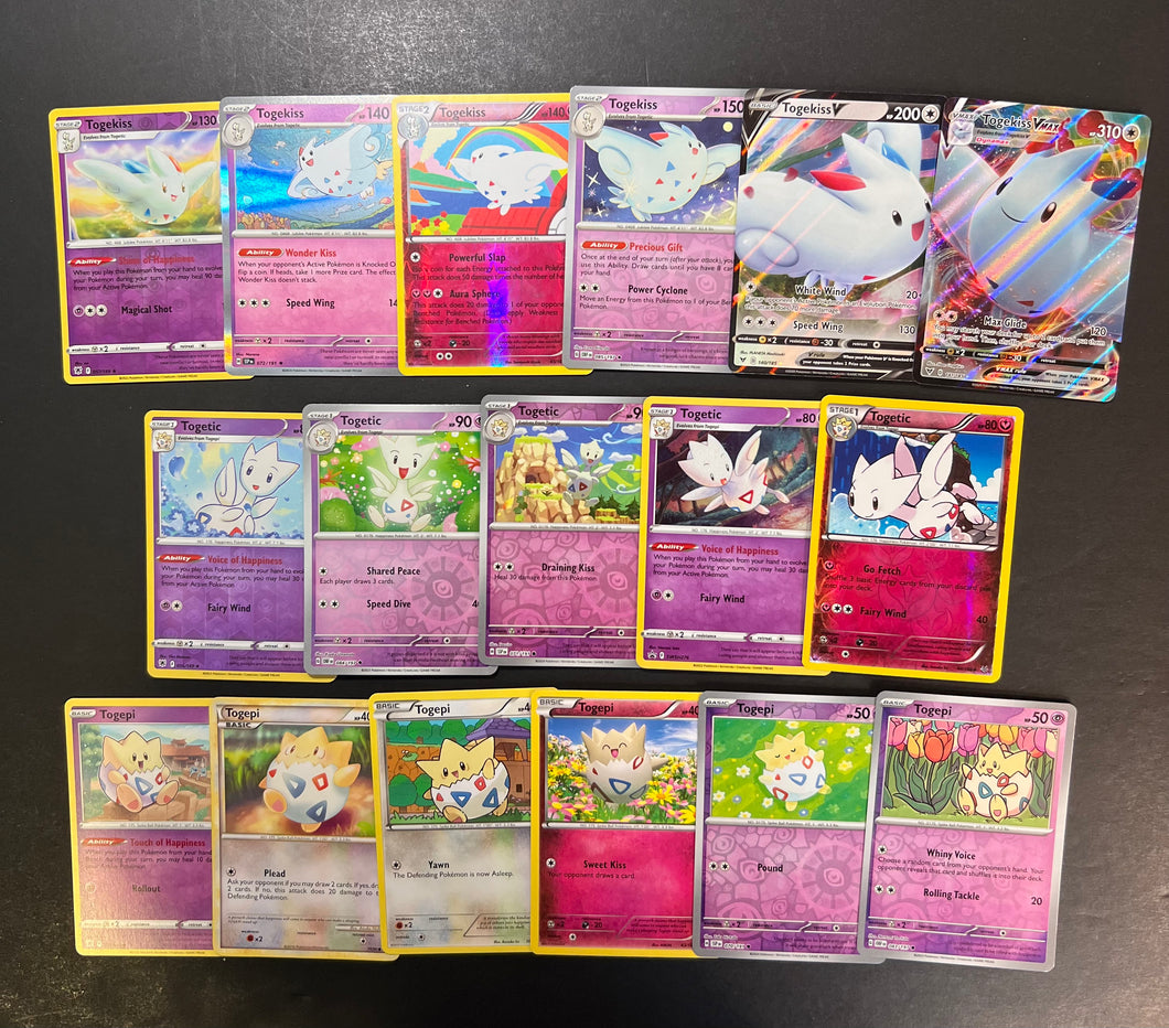 Pokemon Togepi, Togetic and Togekiss VMax Card Lot - 17 Cards - Ultra Rare V, Holo Rare and Reverse Holos!