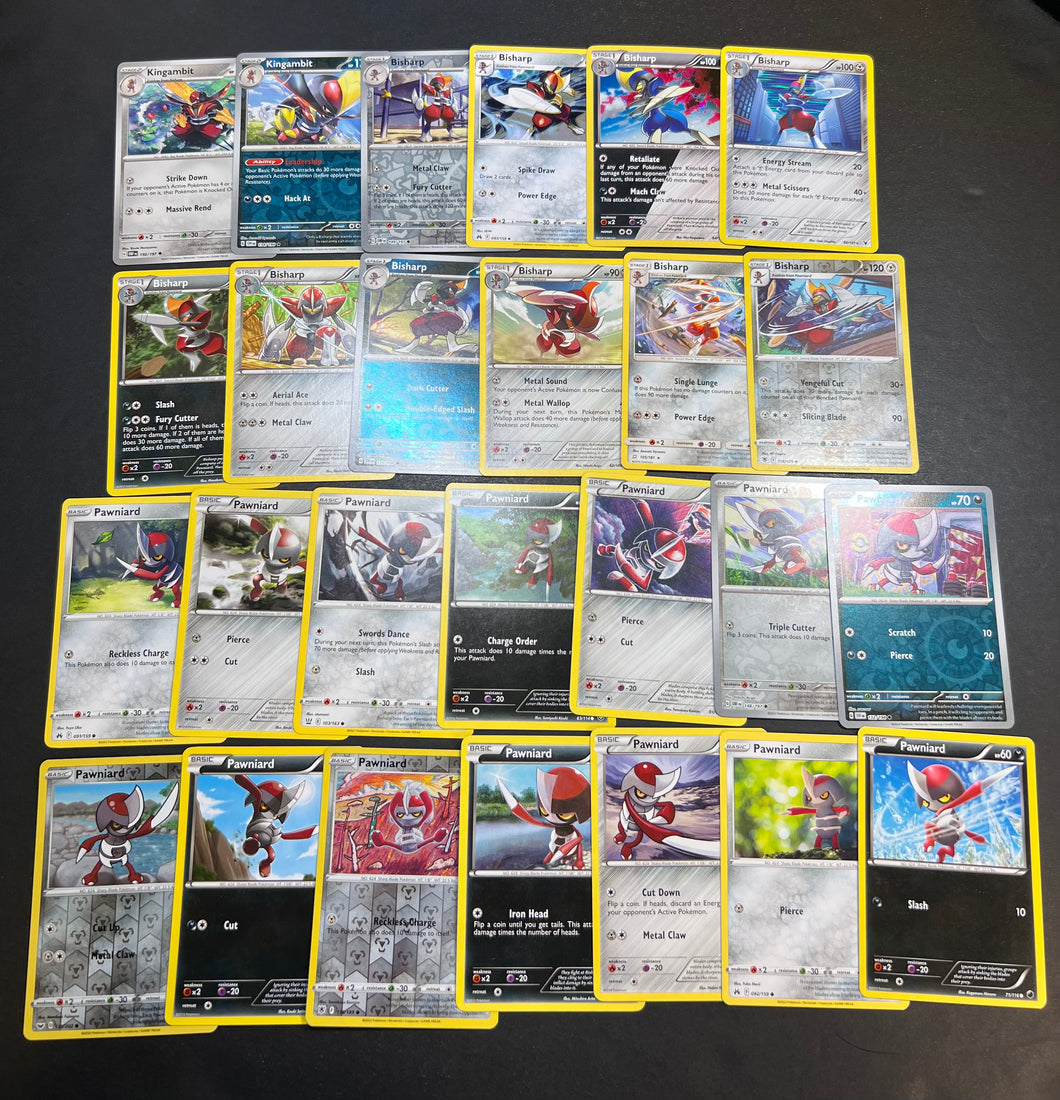 Pokemon Pawniard, Bisharp and Kingambit Card Lot - 26 Cards - Holo Rare and Reverse Holos!