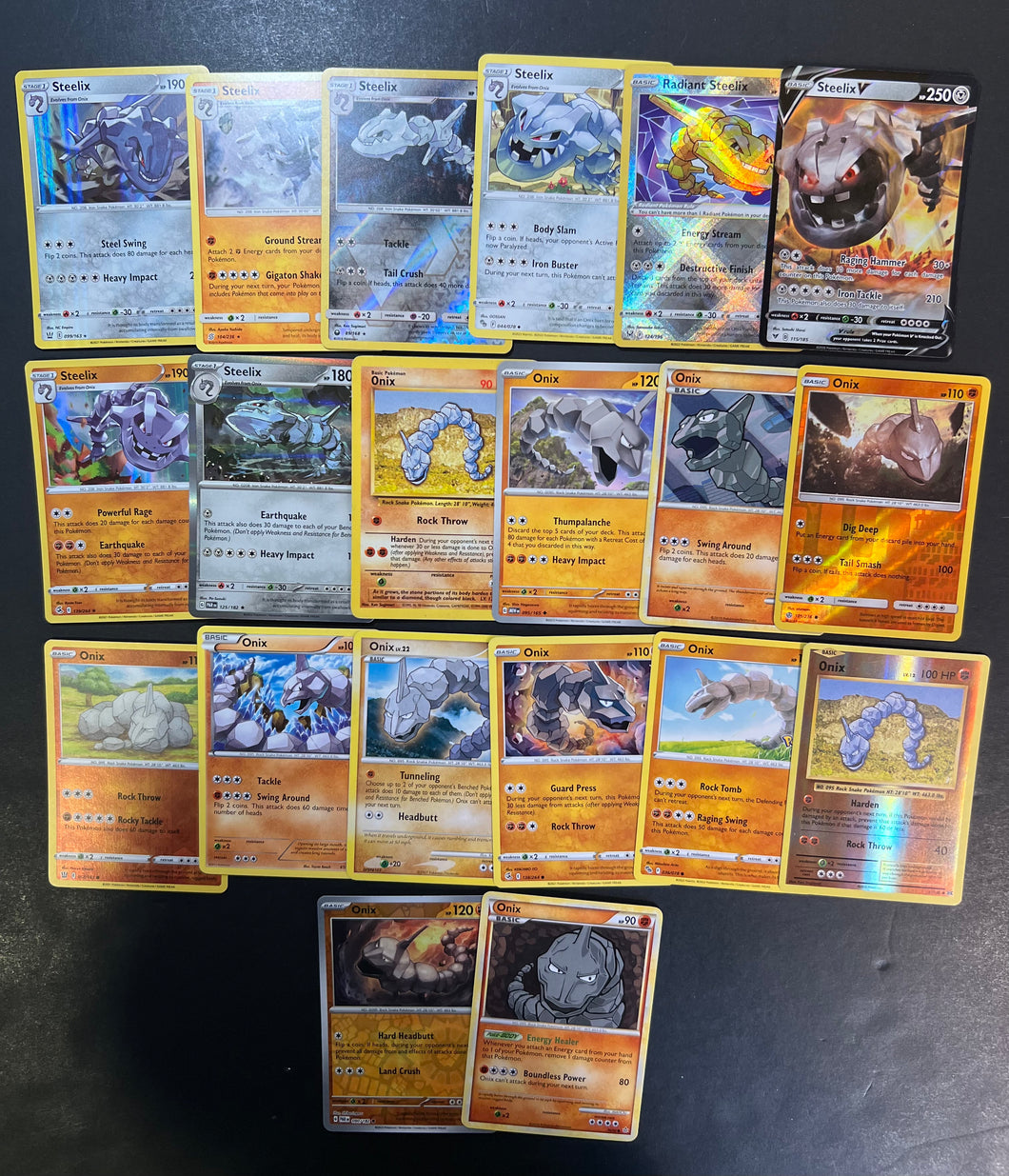 Pokemon Onix and Steelix V Card Lot - 20 Cards - Radiant Rare, Reverse Holo and Vintage Collection!