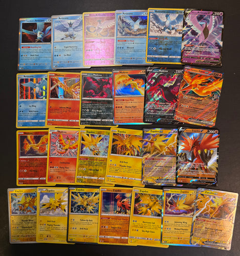 Pokemon Legendary Birds Card Lot - 25 Cards - Ultra Rare V, EX, Holo Rare Cards - Articuno, Moltres, Zapdos!