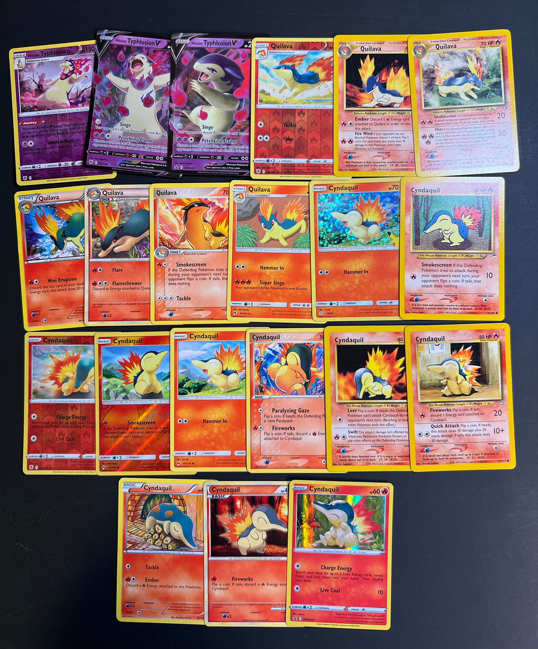 Pokemon Cyndaquil, Quilava & Typhlosion V Card Lot - 21 Cards - Holo Rare and Vintage Cards!