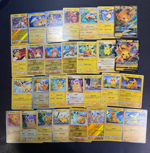 Pokemon Pichu, Pikachu, Raichu GX Card Lot - 29 Cards - Ultra Rare V, Holo Rare and Vintage Collection!