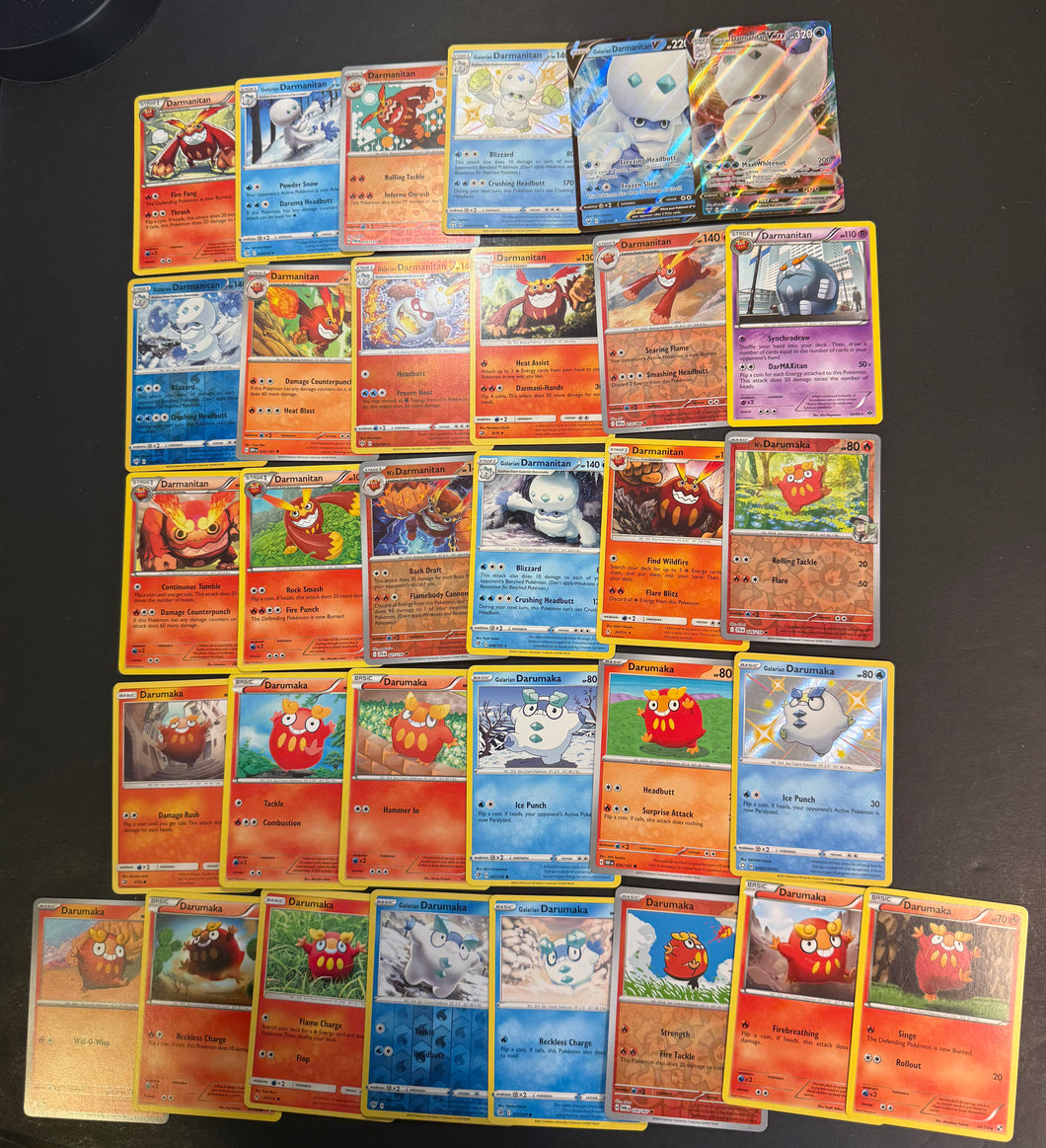 Pokemon Darumaka & Darmanitan V Card Lot - 32 Cards - Ultra Rare VMax, Shiny, Reverse Holos & Rare!