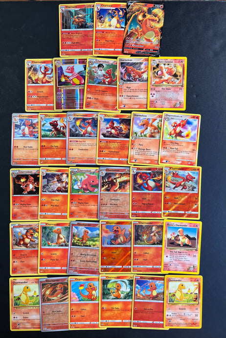 Pokemon Charmander, Charmeleon and Charizard V Card Lot - 32 Cards - Ultra Rare V, Holo Rare and Vintage Collection!