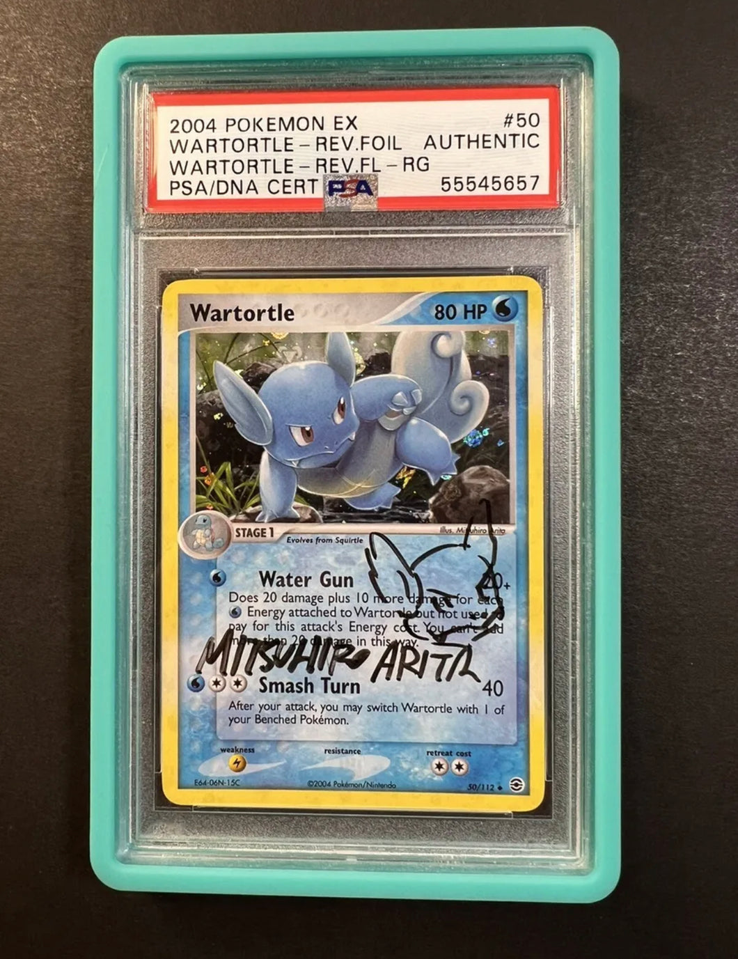 PSA Authentic Wartortle - 50/112 Reverse Holo - Mitsuhiro Arita Signed & Sketched