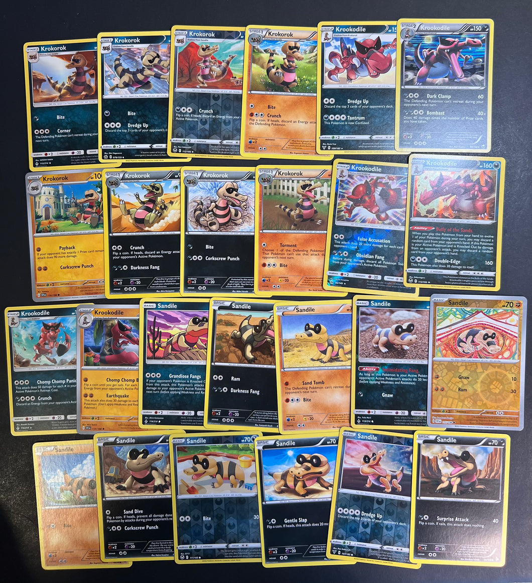 Pokemon Sandile, Krokorok and Krookodile Card Lot - 25 Cards - Holo Ra JAB Games13 Pokemon Sandile, Krokorok and Krookodile Card Lot - 25 Cards - Holo Ra JAB Games13