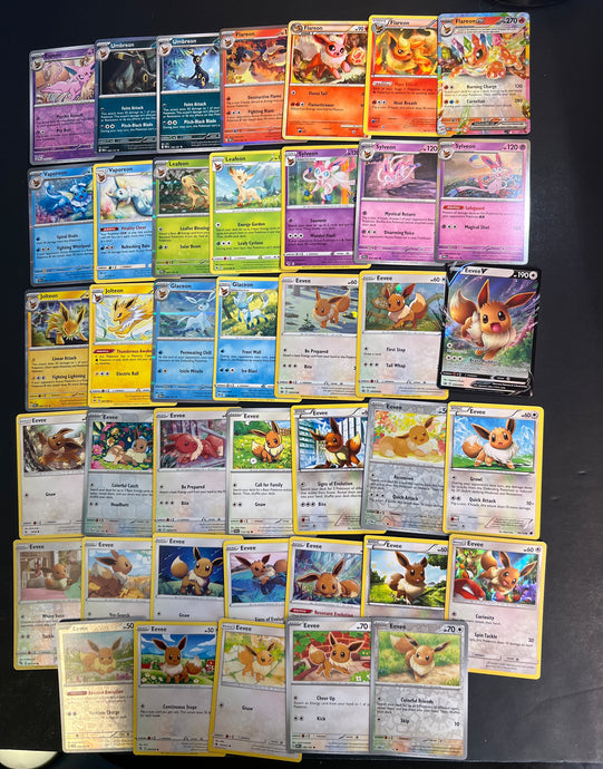 Pokemon Eevee (Eeveelution) Card Lot - 40 Cards - EX, V Ultra Rare, Holos and Vintage Collection!