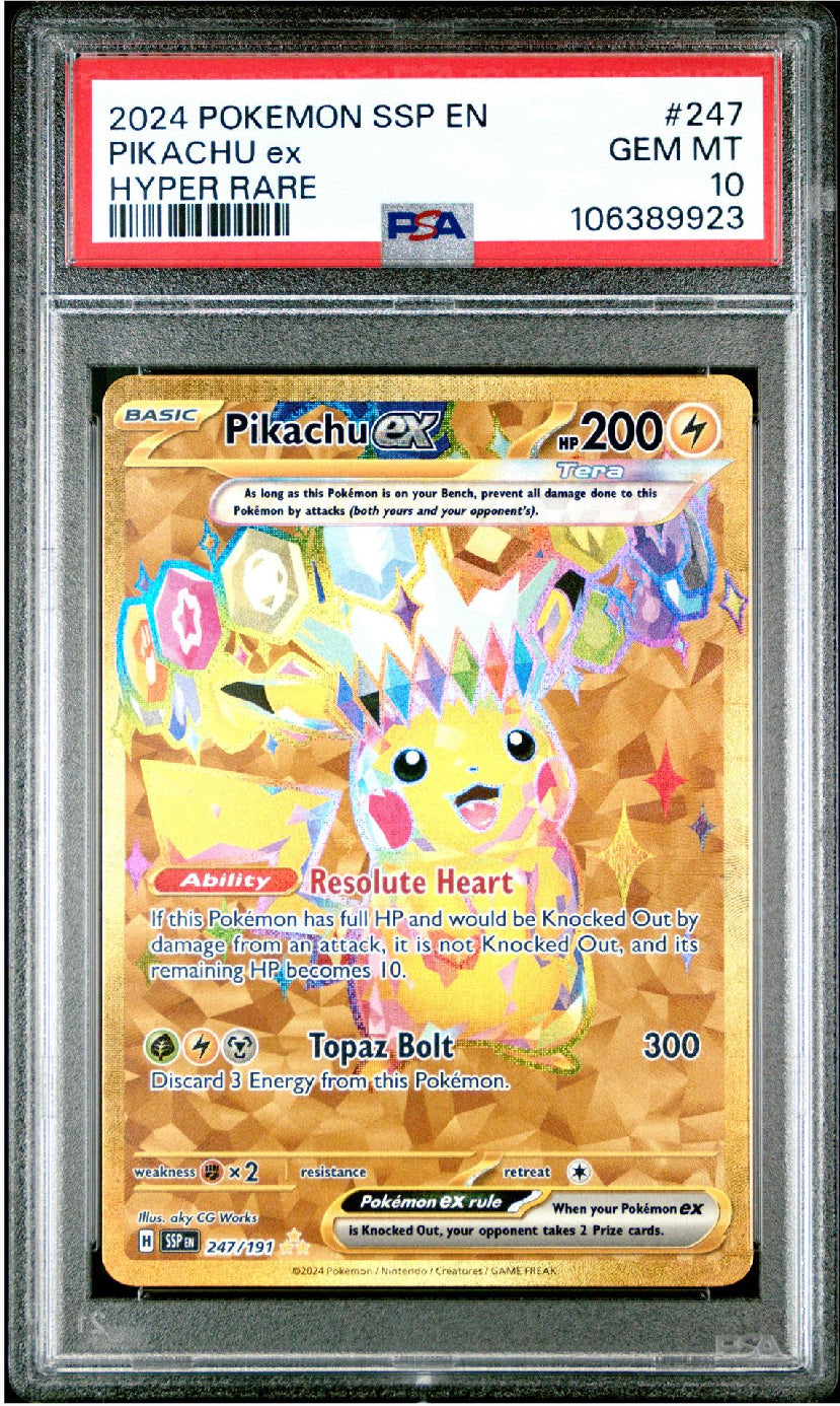 PSA 10 Pikachu ex - 247/191 Gold Full Art Ultra Rare - Pokemon Surging JAB Games13 PSA 10 Pikachu ex - 247/191 Gold Full Art Ultra Rare - Pokemon Surging JAB Games13