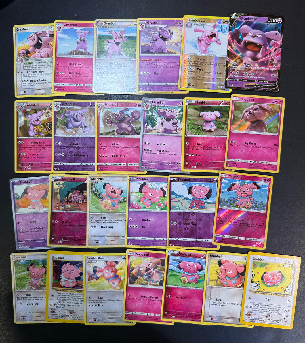 Pokemon Snubbull and Granbull V Card Lot - 25 Cards - Holo Rare & Vint JAB Games13 Pokemon Snubbull and Granbull V Card Lot - 25 Cards - Holo Rare & Vint JAB Games13