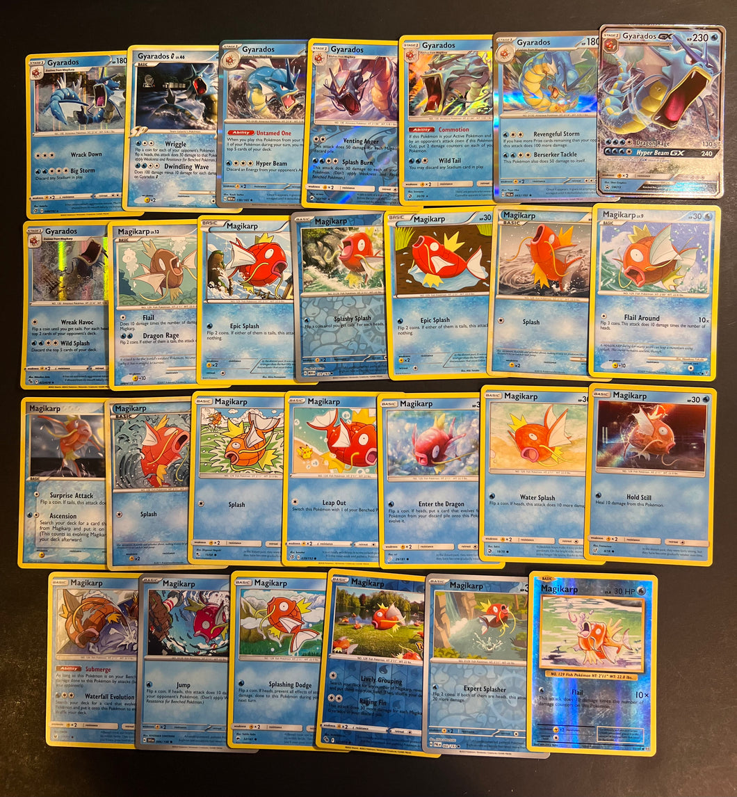 Pokemon Magikarp and Gyarados Card Lot - 27 Cards - Ultra Rare GX, Holo Rare and Vintage Collection!