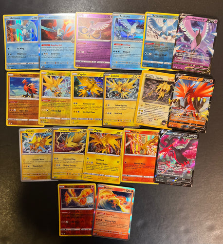 Pokemon Legendary Birds Card Lot - 19 Cards - Ultra Rare V, Holo & Reverse Holo Rare Promo - Articuno, Moltres and Zapdos!