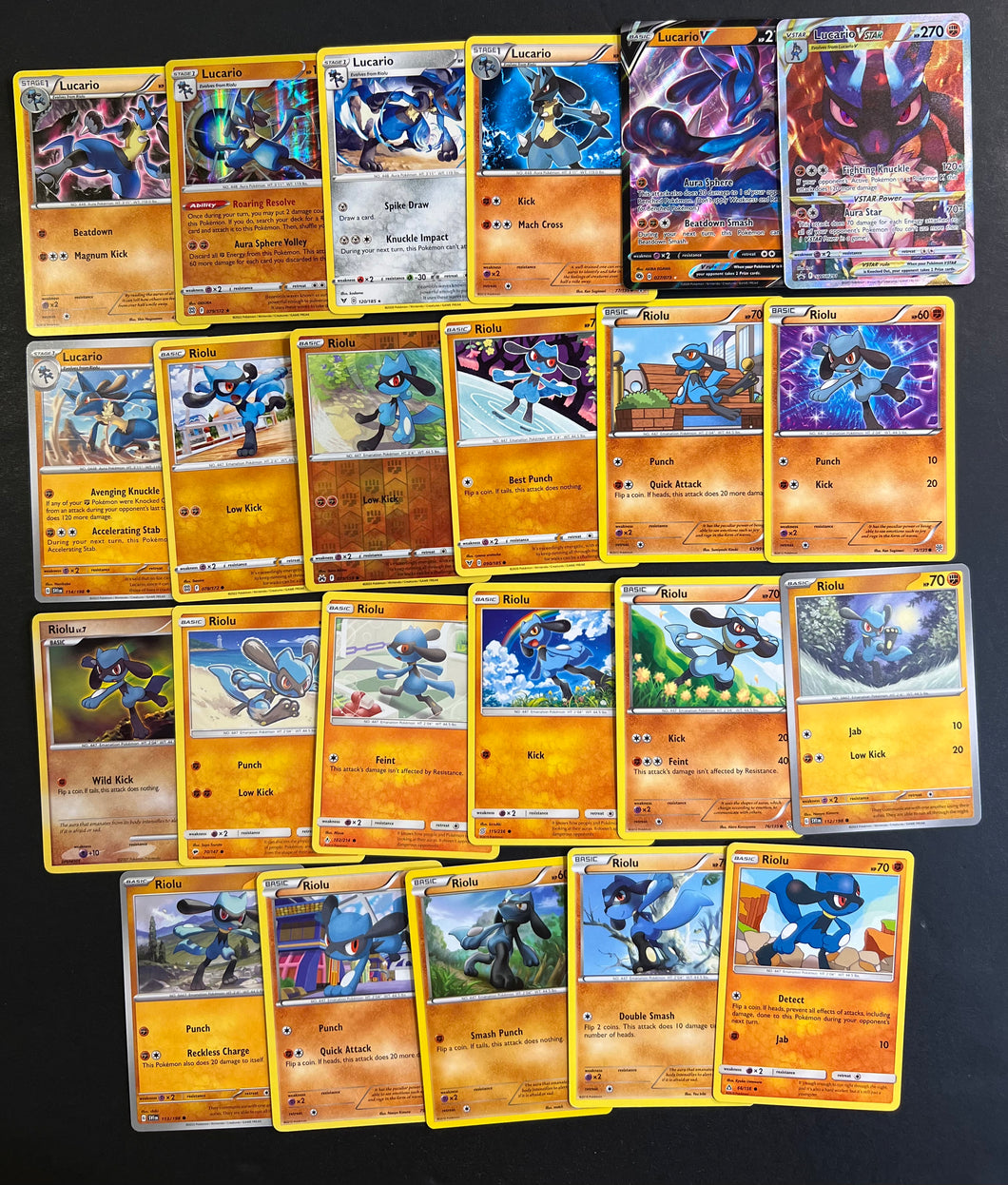 Pokemon Riolu and Lucario V Card Lot - 23 Cards - Ultra Rare VStar, Holo Rare and Vintage Cards! Pokemon Riolu and Lucario V Card Lot - 23 Cards - Ultra Rare VStar, Holo Rare and Vintage Cards!