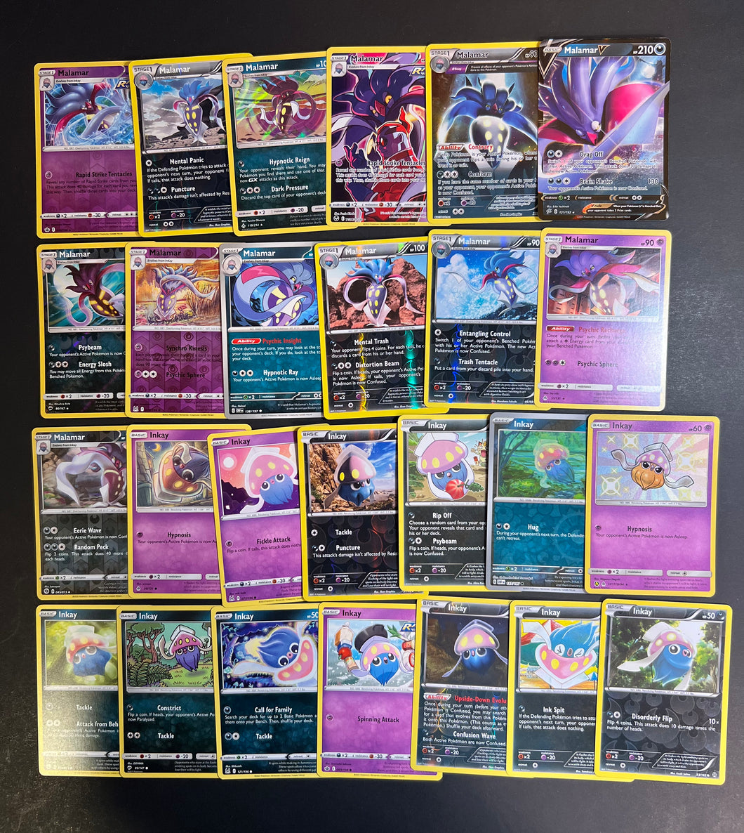 Pokemon Inkay and Malamar V Card Lot - 26 Cards - Holo Rare, Reverse and Vintage! Pokemon Inkay and Malamar V Card Lot - 26 Cards - Holo Rare, Reverse and Vintage!