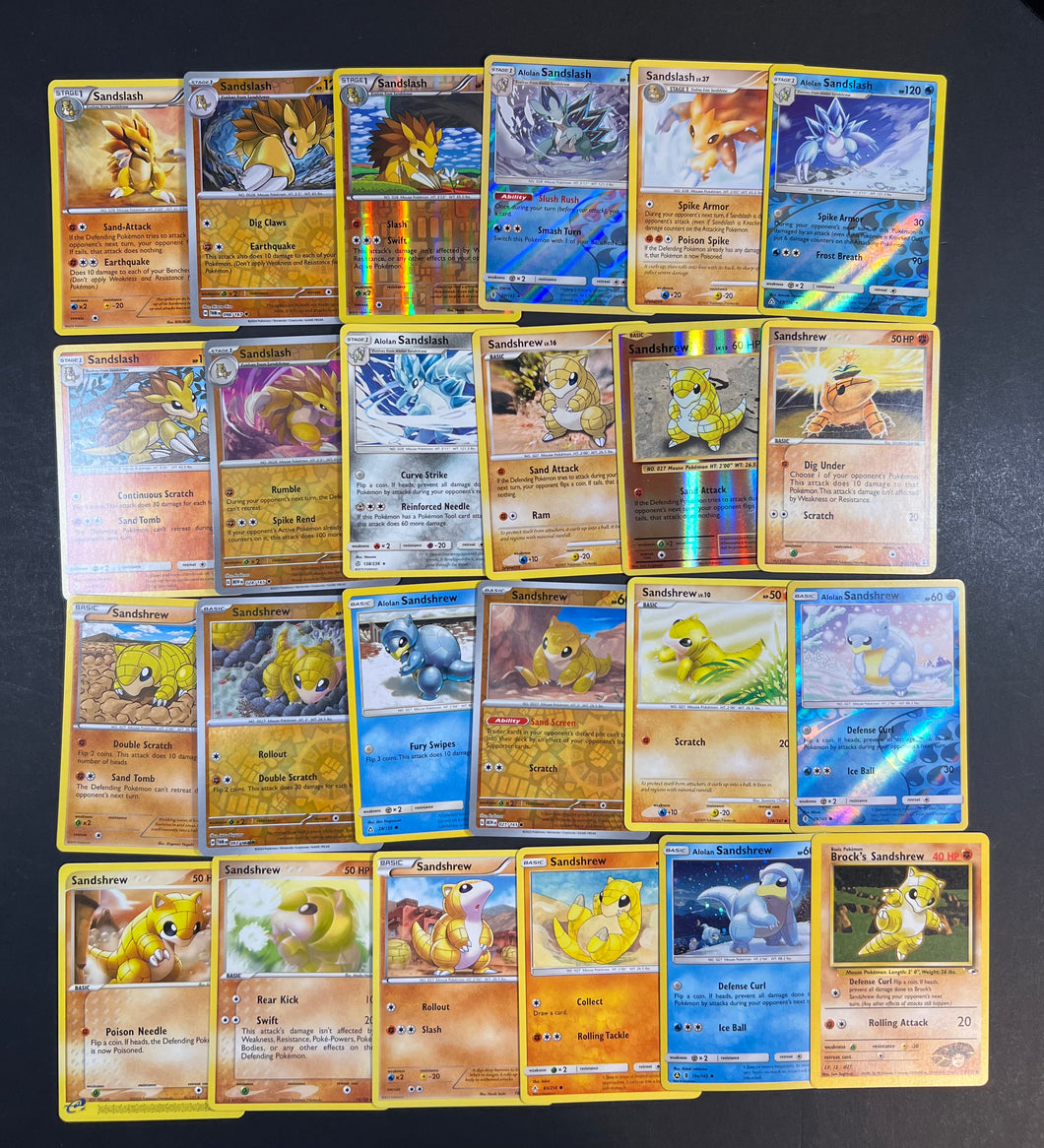 Pokemon Sandshrew and Sandslash Card Lot - 24 Cards - Rare, Reverse Holo and Vintage Collection!