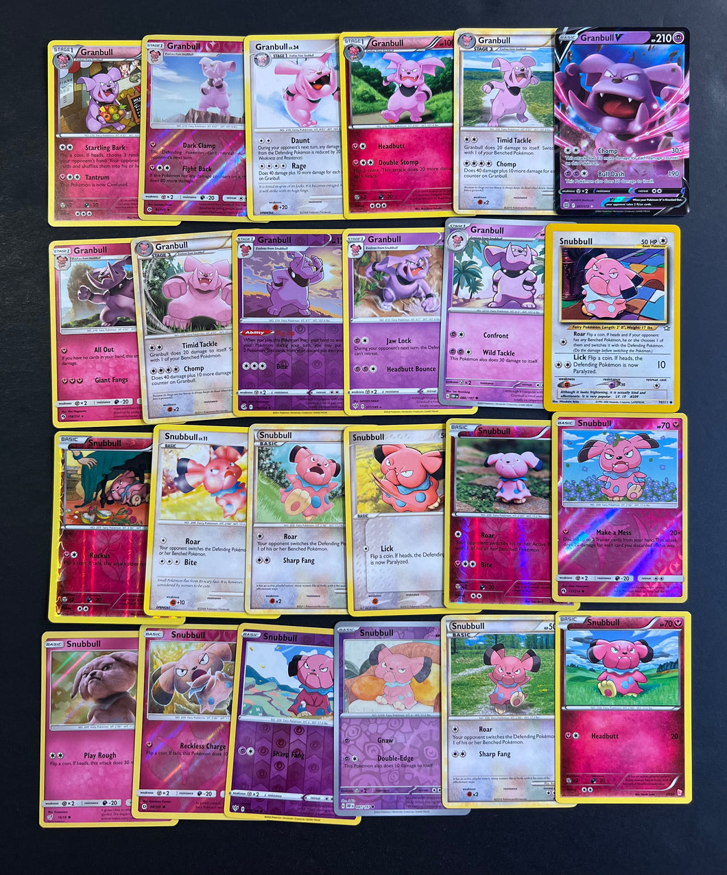 Pokemon Snubbull and Granbull V Card Lot - 24 Cards - Holo Rare Collection!