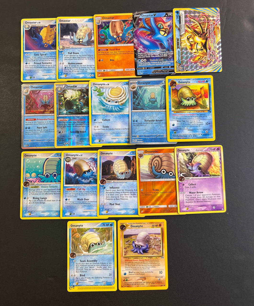 Pokemon Omanyte and Omastar Card Lot - 17 Cards - Break, Ultra Rare V, JAB Games13 Pokemon Omanyte and Omastar Card Lot - 17 Cards - Break, Ultra Rare V, JAB Games13