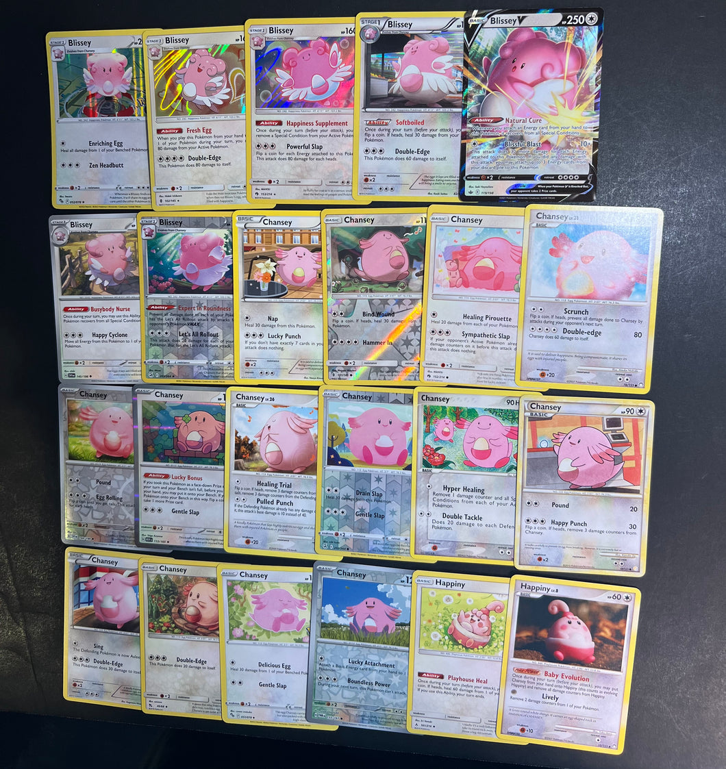 Pokemon Happiny, Chansey & Blissey Card Lot - 23 Cards - Ultra Rare V, Holo Rare and Vintage Cards!