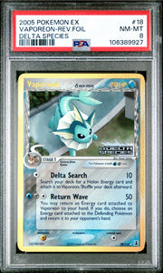 PSA 8 Vaporeon - 18/113 “Stamped” Reverse Holo Rare - EX Delta Species Pokemon