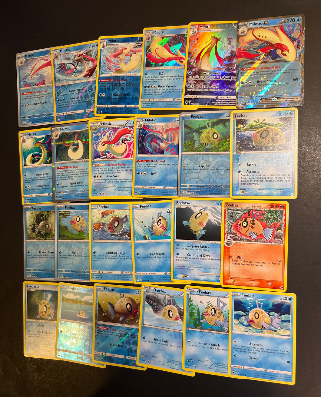 Pokemon Feebas & Milotic Card Lot - 24 Cards - Ultra Rare ex, Reverse Holos & Vintage Cards!