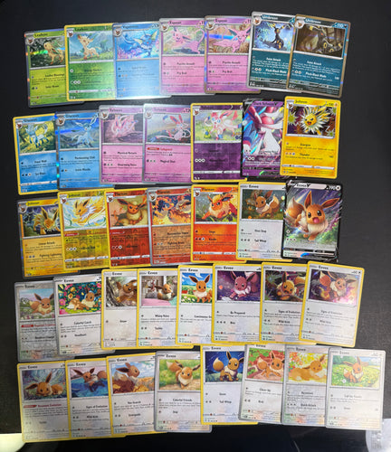 Pokemon Eevee (Eeveelution) Card Lot - 37 Cards - Ultra Rare V, Holo Rare, and Vintage Collection!