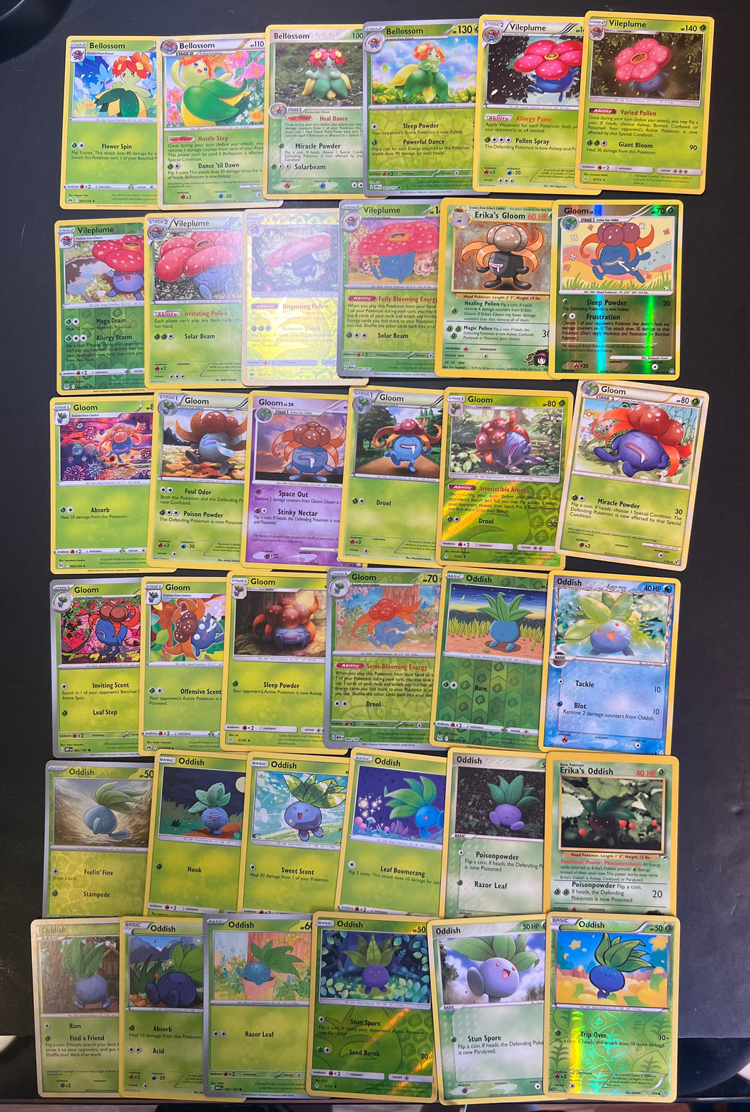 Pokemon Oddish, Gloom, Vileplume and Bellossom Card Lot - 36 Cards - Holo Rare and Vintage Collection!