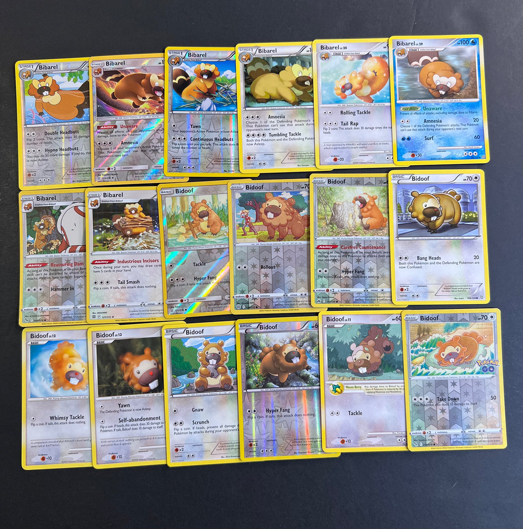 Pokemon Bidoof and Bibarel Card Lot - 18 Cards - Holo, Reverse Holos a JAB Games13 Pokemon Bidoof and Bibarel Card Lot - 18 Cards - Holo, Reverse Holos a JAB Games13