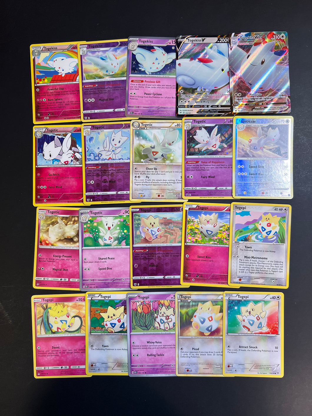 Pokemon Togepi, Togetic and Togekiss VMax Card Lot - 20 Cards - Ultra Rare V, Holo Rare and Reverse Holos!