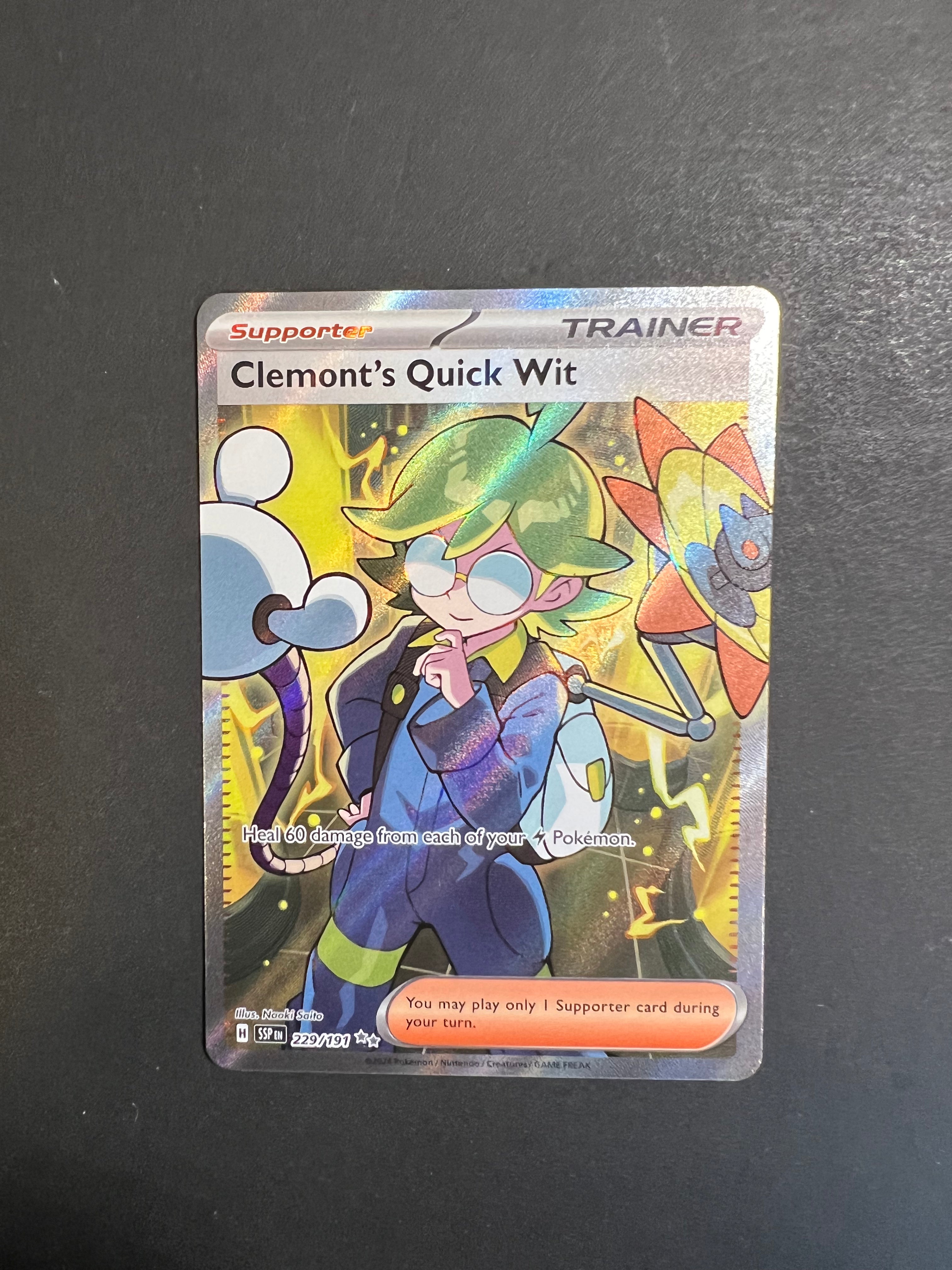 clemont pokemon card Clemont's Quick Wit - 229/191 Full Art Ultra Rare Trainer