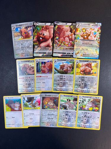 Pokemon Skwovet and Greedent Card Lot - 13 Cards - Ultra Rare ex, V and Reverse Holo Cards!