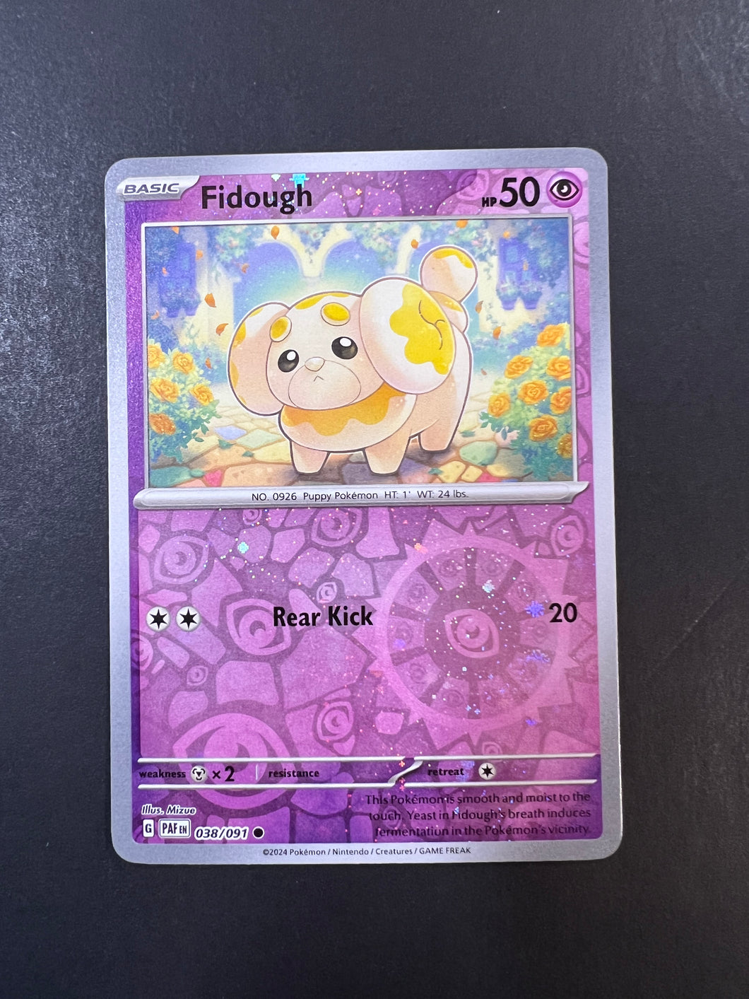 Fidough - 038/091 Cosmos Reverse Holo Rare - Paldean Fates Promo!