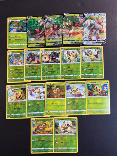 Pokemon Grookey, Thwackey and Rillaboom V Card Lot - 17 Cards - Ultra Rare V, Shiny V, Holo Rare and Promo Cards!