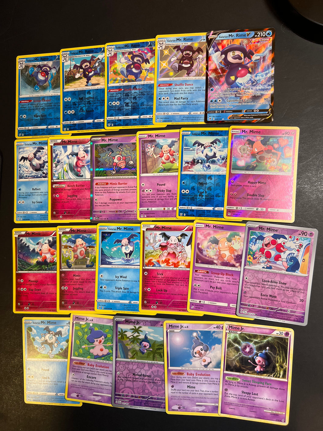 Pokemon Mr. Mime, Mime Jr and Mr. Rime Card Lot - 22 Cards - Ultra Rare V, Holo and Reverse Holo Collection!