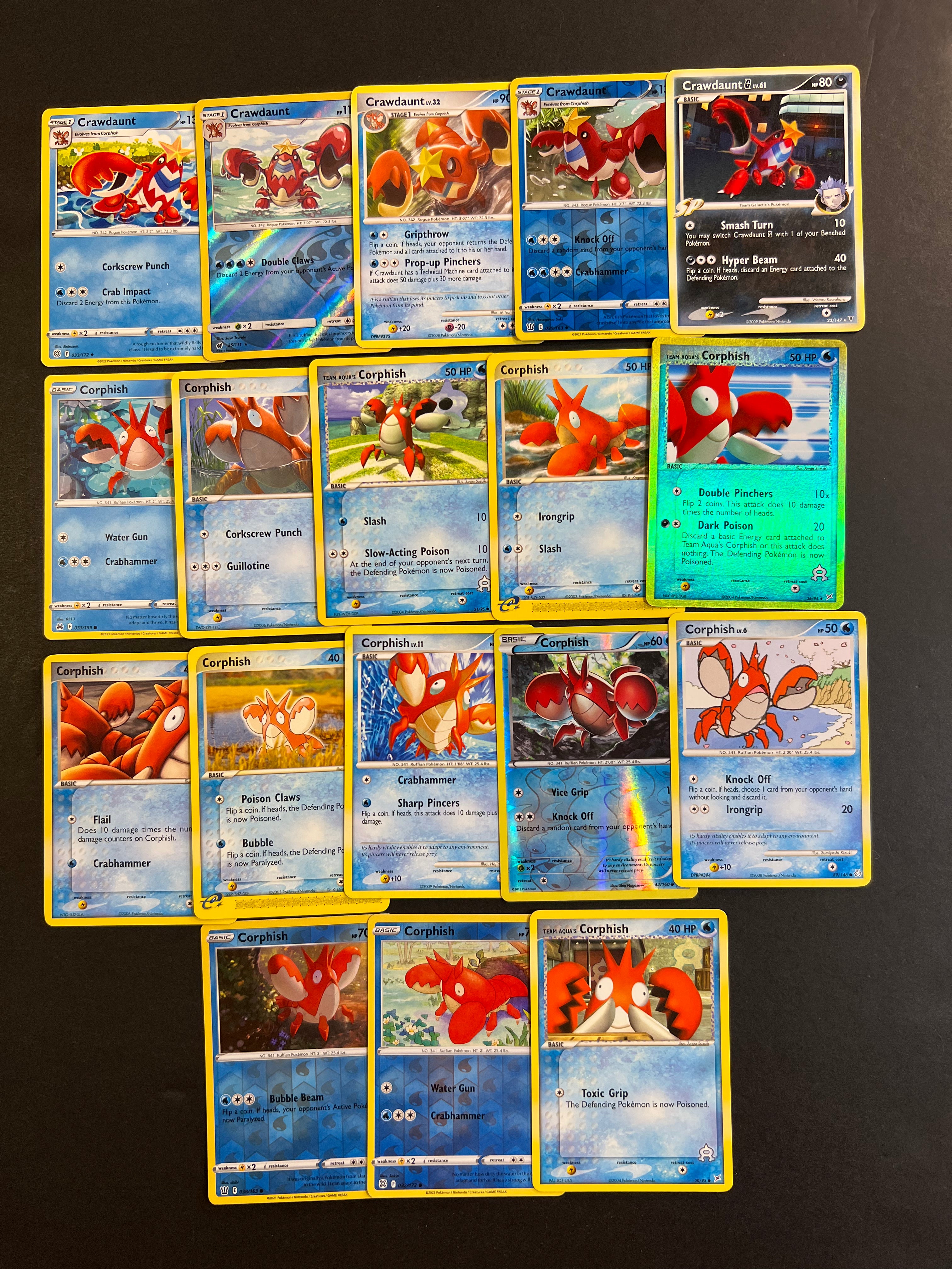 Pokemon Corphish and Crawdaunt Card Lot - 18 Cards