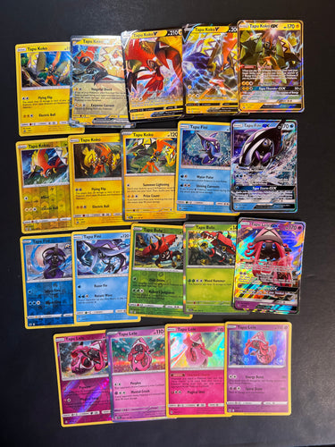 Pokemon Tapu Fini, Lele, Bulu & Koko V Card Lot - 19 Cards - Ultra Rare GX, EX, & Holo Rare Collection!