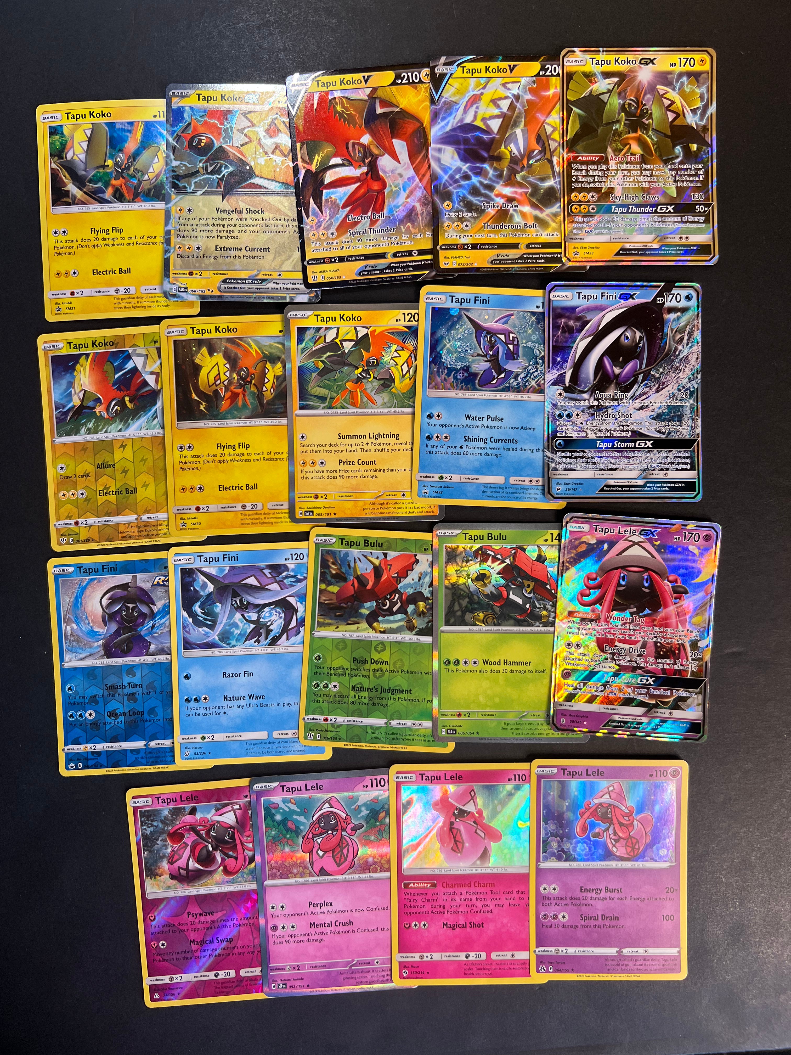 Pokemon Tapu Fini, Lele, Bulu & Koko V Card Lot - 19 Cards