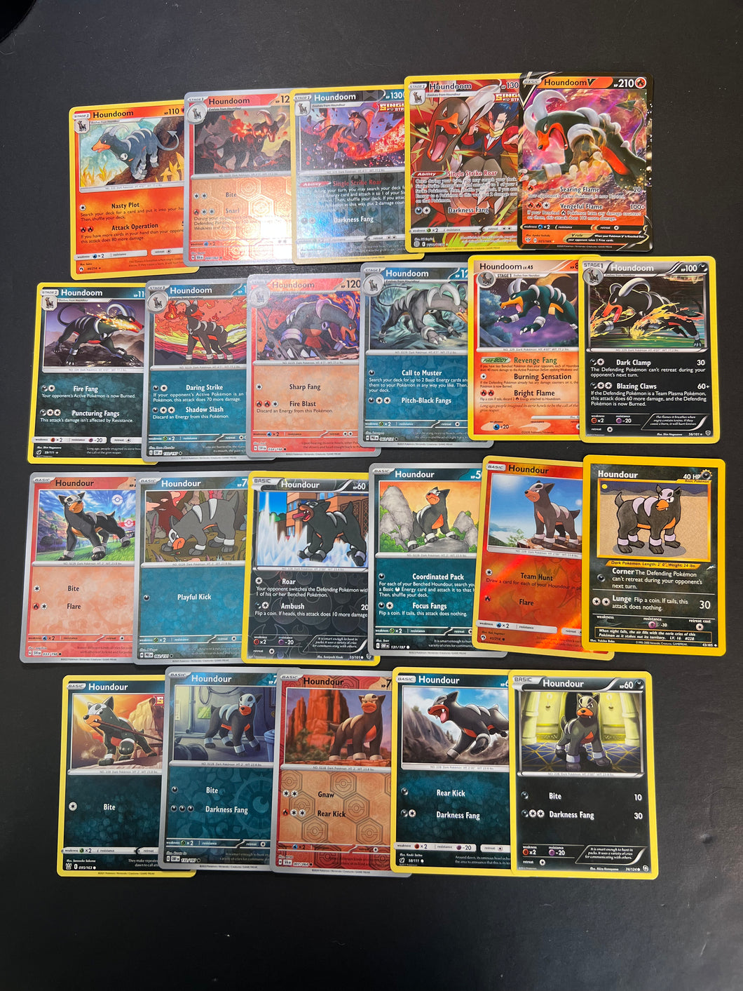 Pokemon Houndour and Houndoom Card Lot - 22 Cards - Ultra Rare V, Reverse Holos & Vintage