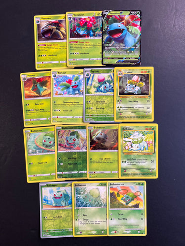 Pokemon Bulbasaur, Ivysaur and Venusaur Card Lot - 14 Cards - Ultra Rare V, Holo Rare and Vintage Cards!