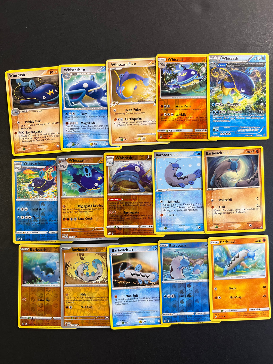 Pokemon Barboach and Whiscash Card Lot - 15 Cards - Reverse Holo and Vintage Cards!