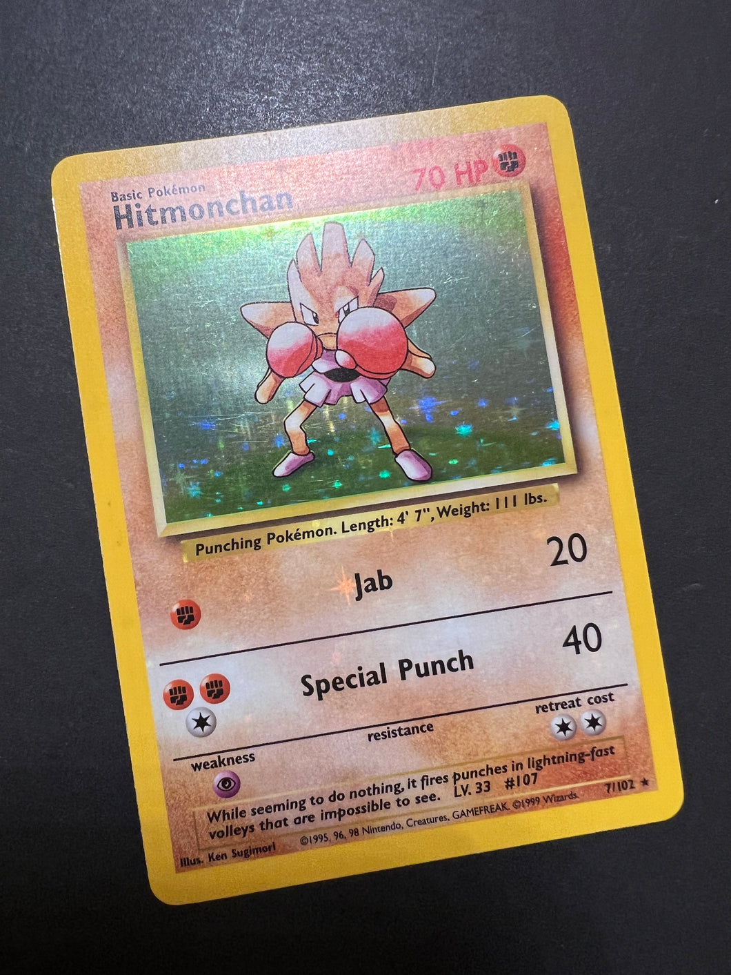 Hitmonchan - 7/102 Holo Rare Bleed Error - Pokemon Base Set