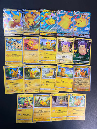 Pokemon Pikachu V Card Lot - 19 Cards - Holo Rare & Vintage Collection!
