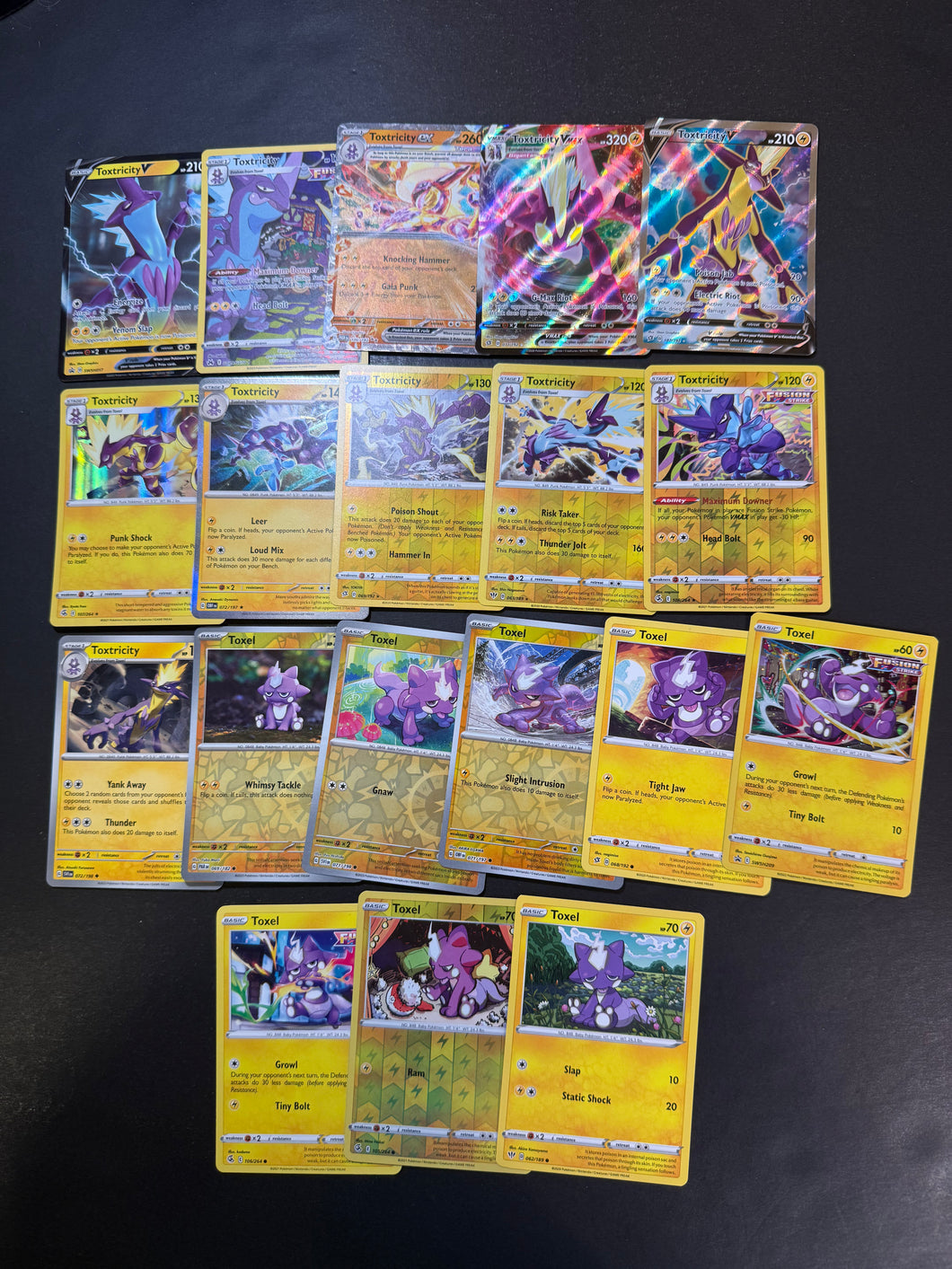 Pokemon Toxel and Toxtricity V Max Card Lot - 19 Cards - Shiny, Ultra Rare V, ex and Holo Rare Cards!
