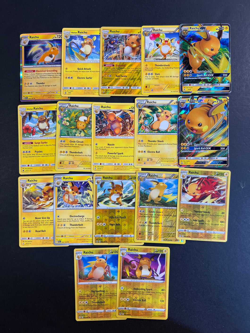 Pokemon Raichu Card Lot - 17 Cards - Ultra Rare GX & Holo Rare & Vintage Collection!