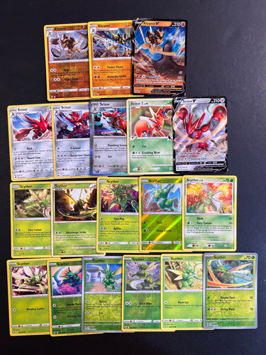 Pokemon Scyther, Scizor & Kleavor V Card Lot - 19 Cards - Ultra Rare V, Holo Rare and Reverse Holo Collection!