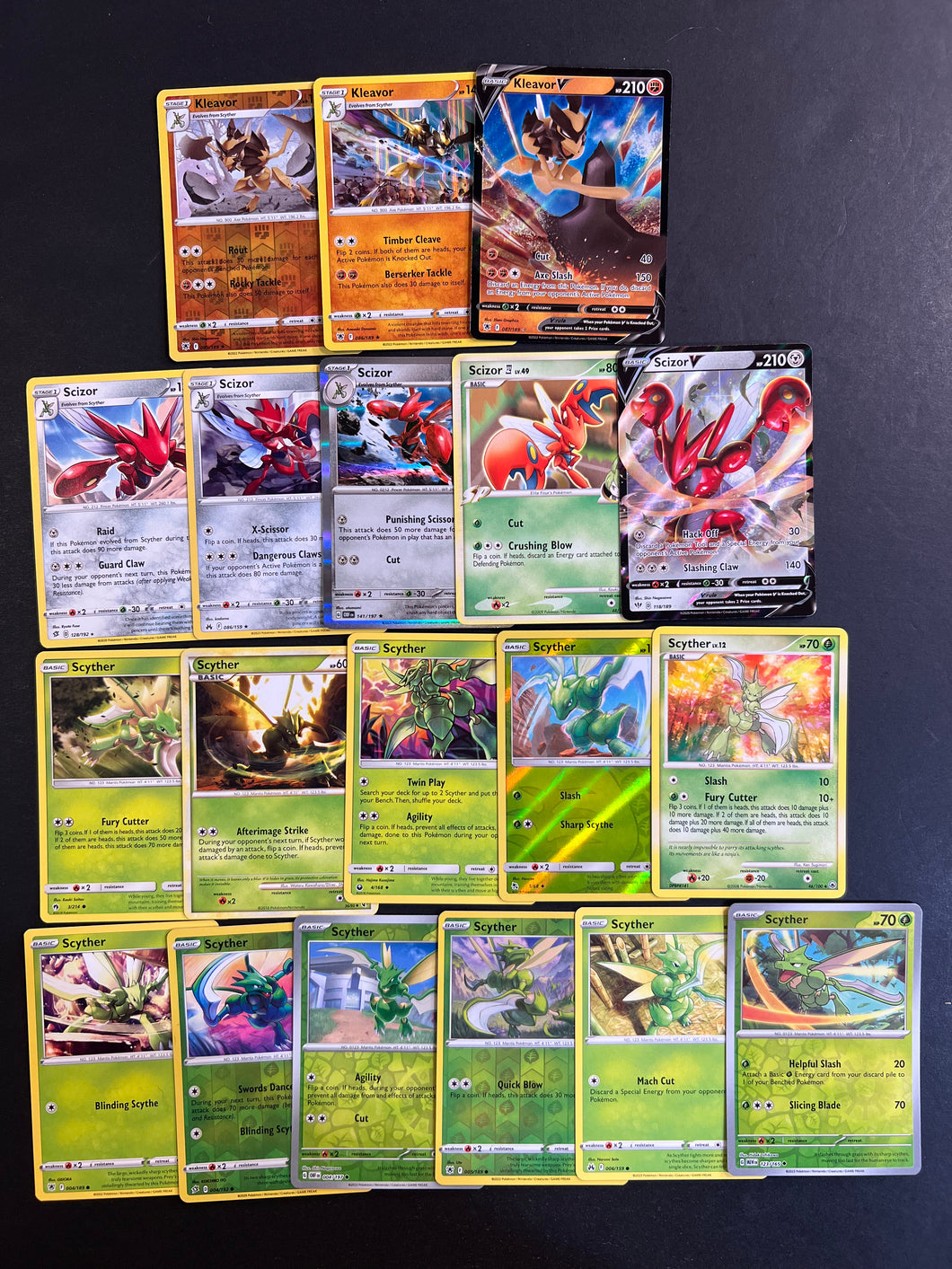 Pokemon Scyther, Scizor & Kleavor V Card Lot - 19 Cards - Ultra Rare V, Holo Rare and Reverse Holo Collection!