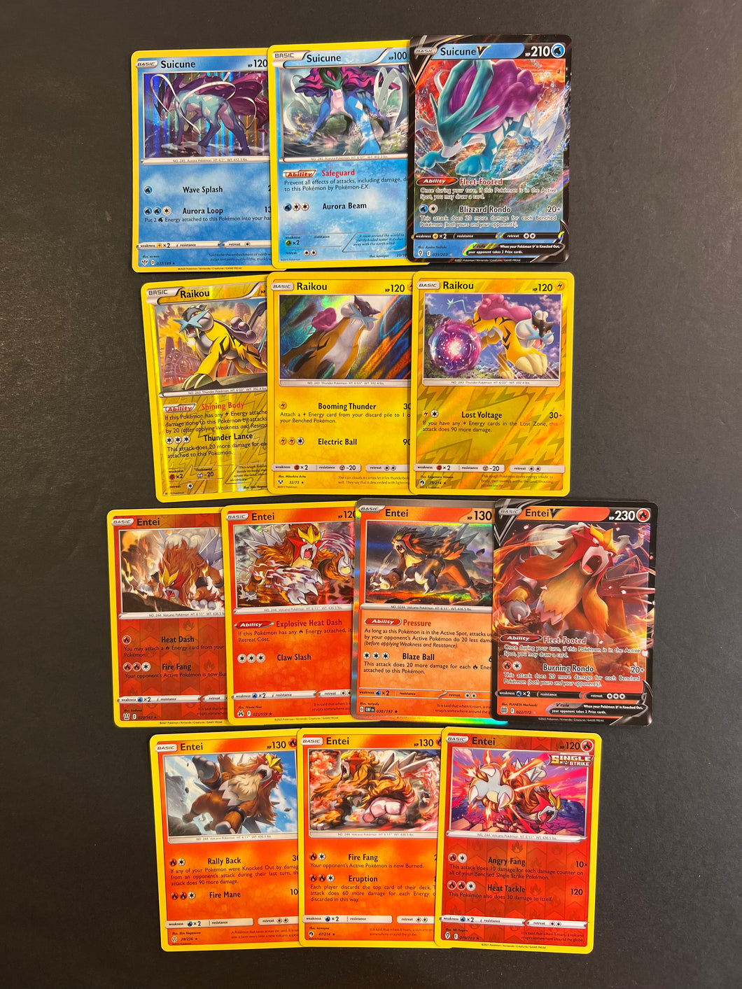 Pokemon Entei, Raikou & Suicune (Legendary Dogs) Card Lot - 13 Cards - Ultra Rare V & Holo Rare Collection!