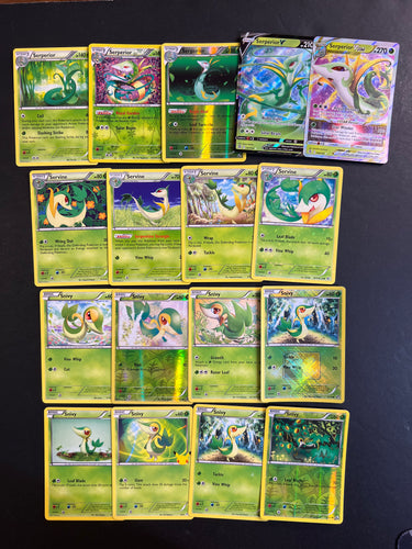 Pokemon Snivy, Servine & Serperior V Card Lot - 17 Cards - Ultra Rare VStar and Holo Rare Collection!
