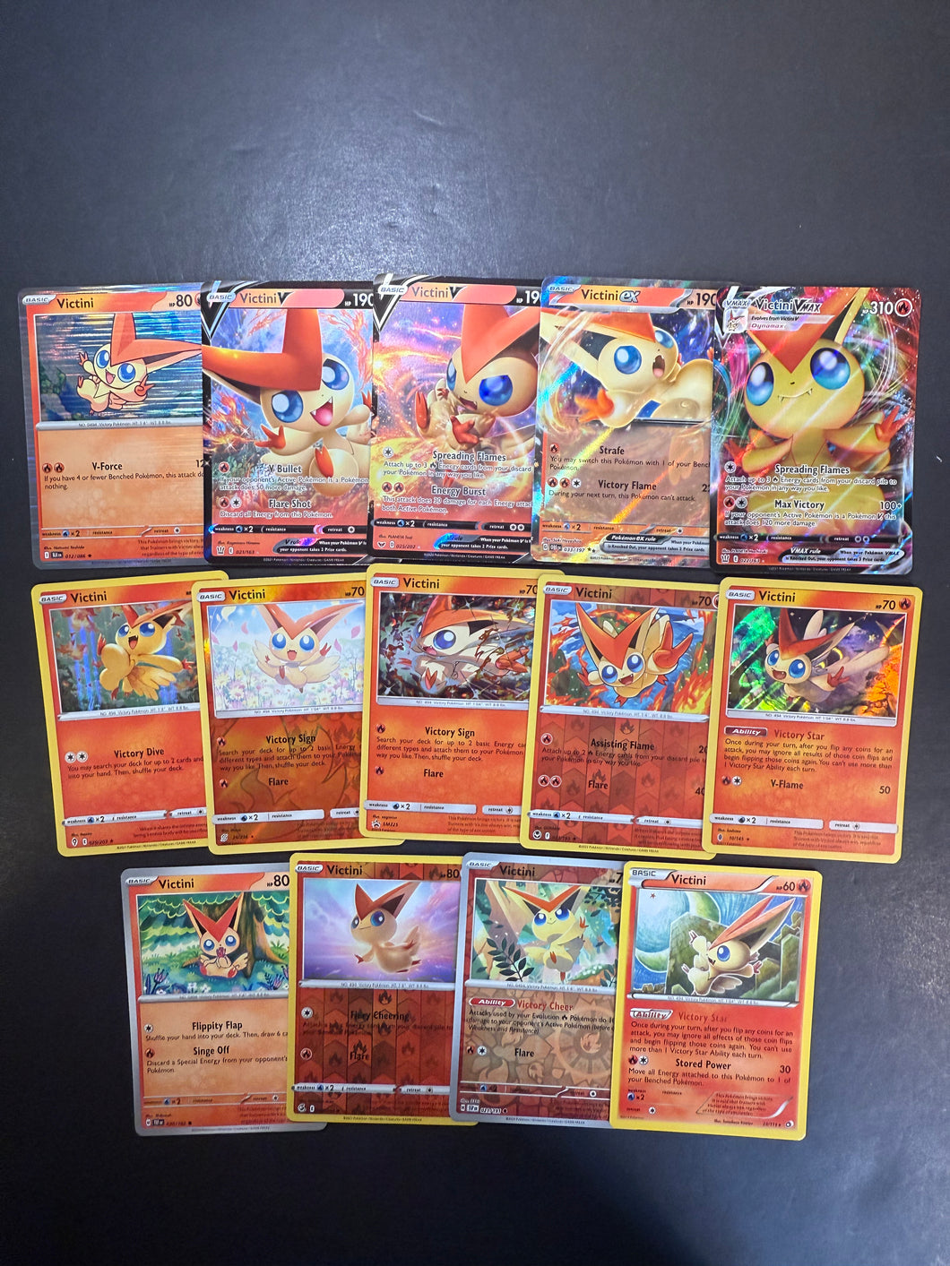 Pokemon Victini V Max Card Lot - 14 Cards - Ultra Rare ex, Holo Rare and Reverse Holo Collection!